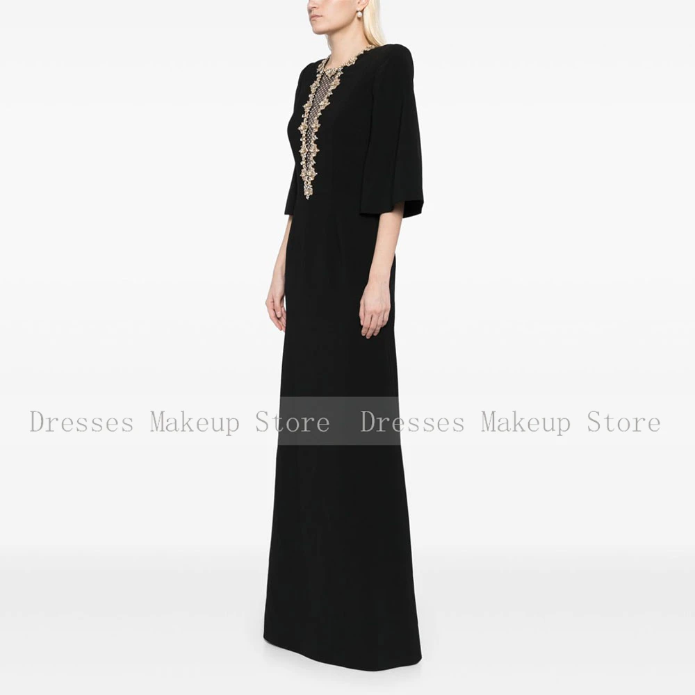 Black Wedding Guest Dresses for Women Crystal O Neck Elegant Evening Gowns 3/4 Sleeves Tumpet/Mermaid Formal Party Dress Long image 3