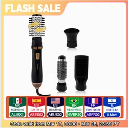 Hatteker Hot Air Brush 4-Head Replaceable Hair Dryer Strong Wind Electric Straightener Roller Curler Comb Blower Styling Tool
