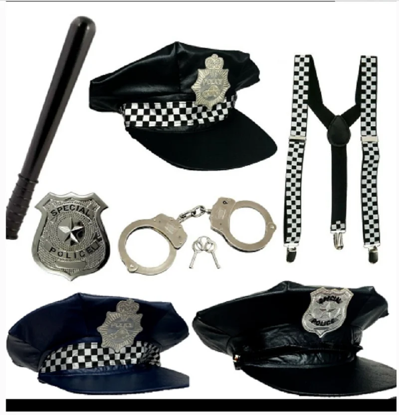 

PESENAR Military and Police Series Black-and-white Lattice Police Cap Police Stick and Straps Badge Set