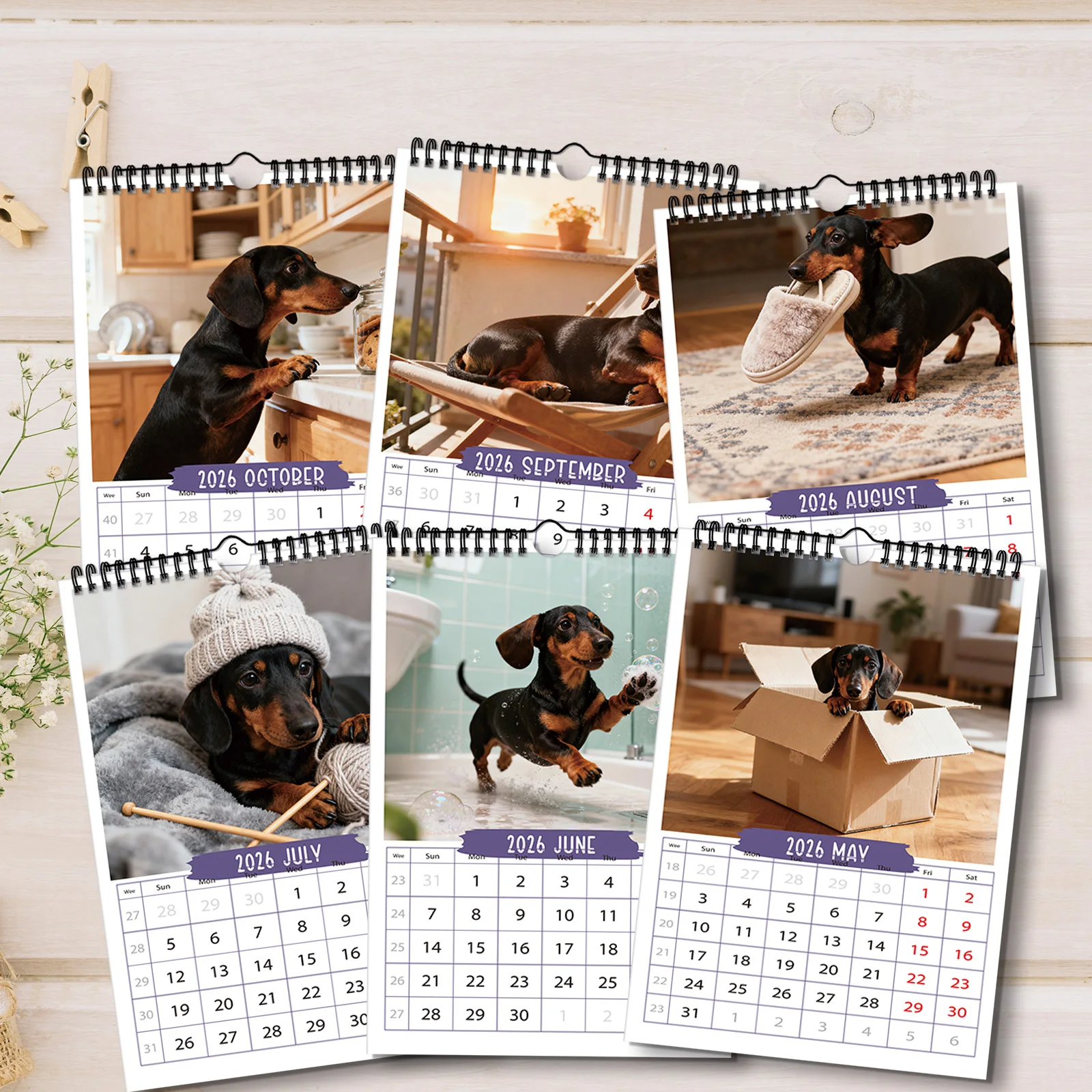 1 ชิ้น 2026 ปฏิทินลายดัชชุนด์น่ารัก เหมาะสำหรับตกแต่งบ้านของคนรักสัตว์เลี้ยง เหมาะสำหรับผู้ที่ชื่นชอบสัตว์เลี้ยง ของขวัญที่อบอุ่นใจ