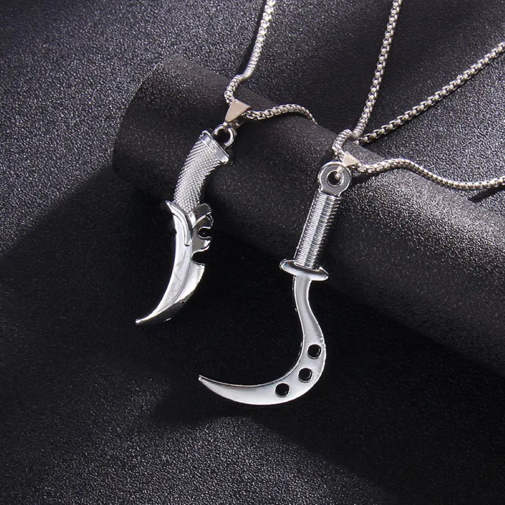 Punk Cold Air Necklace Men's Tide Personality Scimitar Bayonet Sickle Ripple Pendant Pendant Cylinder Neck Chain Trendy Jewelry