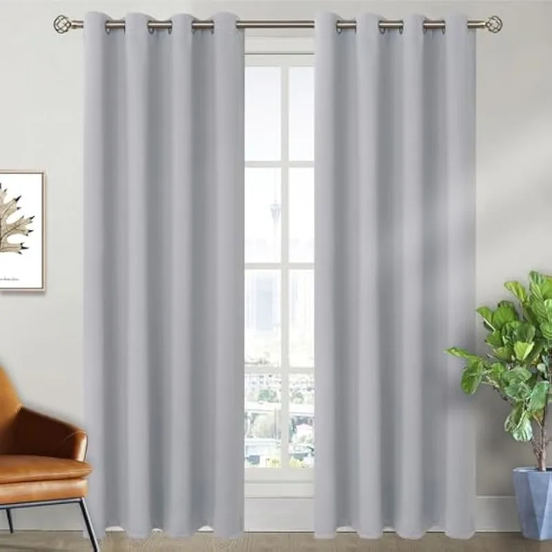 Cortinas opacas de 84 "de largo para dormitorio, 2 paneles, 52x84", color gris claro