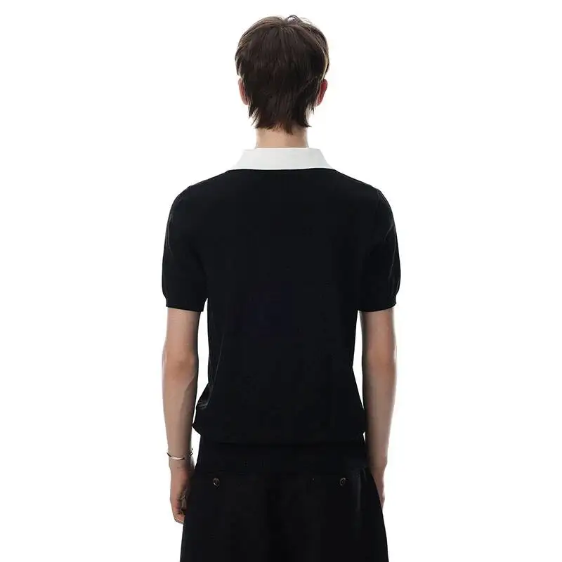 LUZHEN 2026 Summer Color Contrast Polo Neck Short Sleeve T-shirts Men's Stylish Printed Pattern Elastic Waist Casual Tops JY7695
