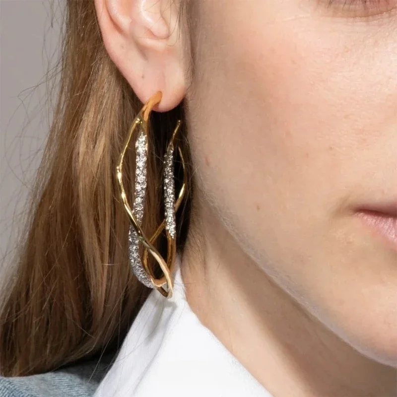 أوروبا مصمم كريستال الزركون الذهب والفضة جولة الأقراط الكبيرة النساء الفاخرة تألق الاتجاه المجوهرات #3