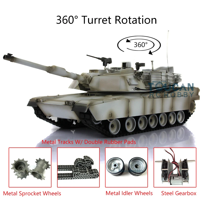 Heng Long 1/16 Snow 7.0 Abrams RC Tank 3918 360° Turret Metal Tracks Rubbers Boys for Toys TH17836-SMT4