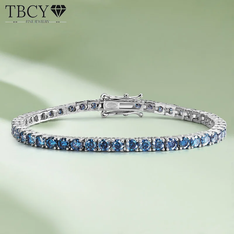 

TBCYD 3/4/5/6.5mm Sapphire Blue Moissanite Tennis Bracelet S925 Sterling Silver For Men Women GRA Certified Hip Hop Jewelry