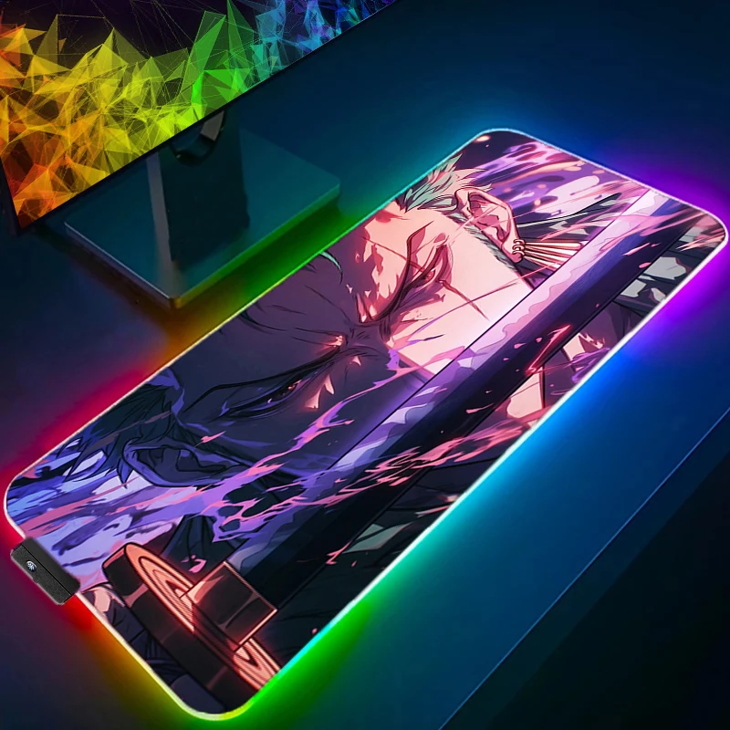 

RGB LED Mouse Pad One Piece Zoro Office Desk Mat Rubber Keyboard Pad Computer Game Mousepad PC Accessories Mouse Mat Tablet Pad