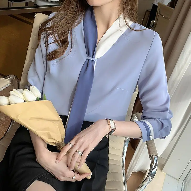 Patchwork Elegant Blouses Women S-3XL Slim All-match Social Business Chiffon Popular Cozyy Simple Stylish Spring Soft Office New