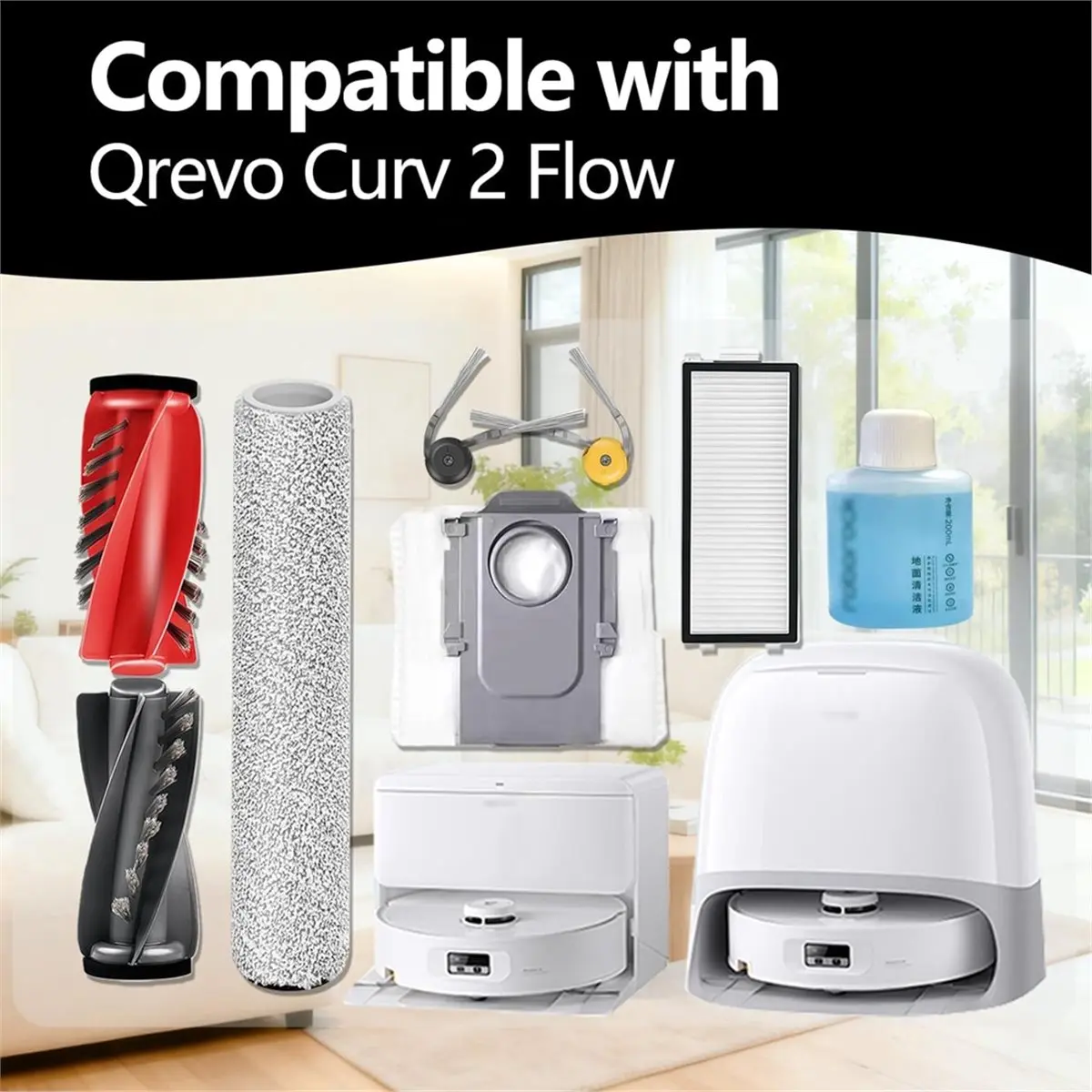 

Комплект из 34 аксессуаров для робота-пылесоса Qrevo Curv 2: основные и боковые щетки, HEPA-фильтр, салфетки для влажной уборки, мешки для сбора пыли