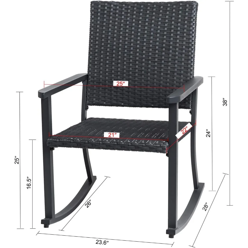 Outdoor Rocking Chair for Outside Patio Porch, Metal Frame, All Weather Wicker