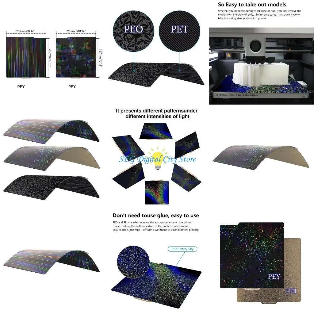 

U75B PEI/PEO/PEY Sheet Carbon Build Plate Heated Bed Spring Steel Flexible Platform 257x257mm for Bambu Lab P1P 3D Printer
