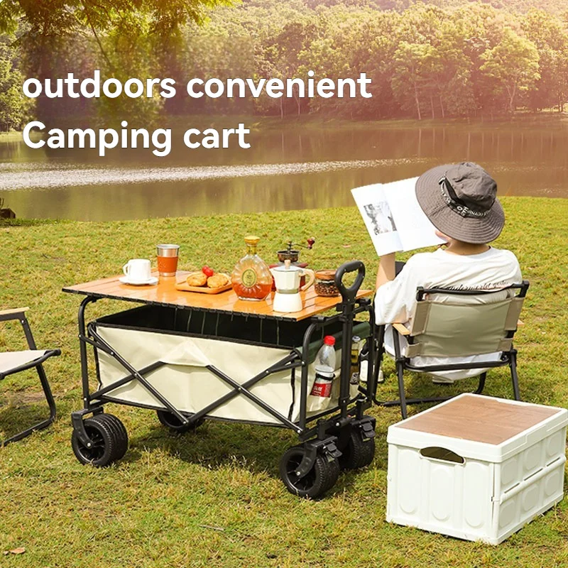 Outdoor Camping Utility Folding Wagon Cart Heavy Duty Large Capacity Fold Wagon Collapsible Portable Garden Picnic Trolley