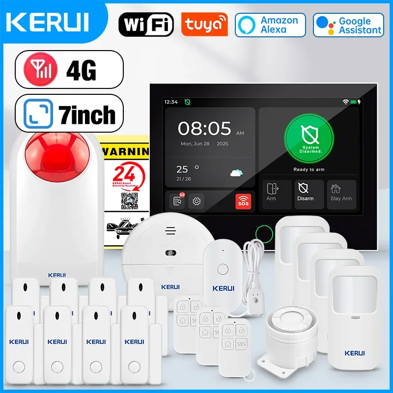 KERUI WiFi/4G GSM-Einbruchalarm mit 7-Zoll-großem IPS-Touchscreen für Heimsicherheitsalarmsystem mit Sirenen-Bewegungssensor G70