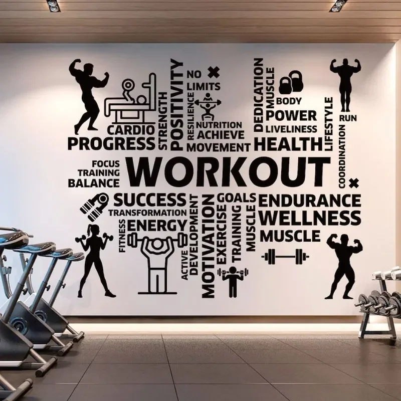 

Workout Vinyl Gym Wall Decal Inspirational Words Fitness Collage Motivational Art Gym Studio Sign Sticker Removable Murals Z592