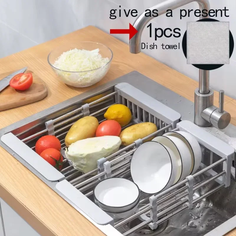 

Stainless Steel Vegetable Drain Rack Extend Kitchen Sink Drain Basket Adjustable Retractable Sink Drain Basket Kitchen Sink