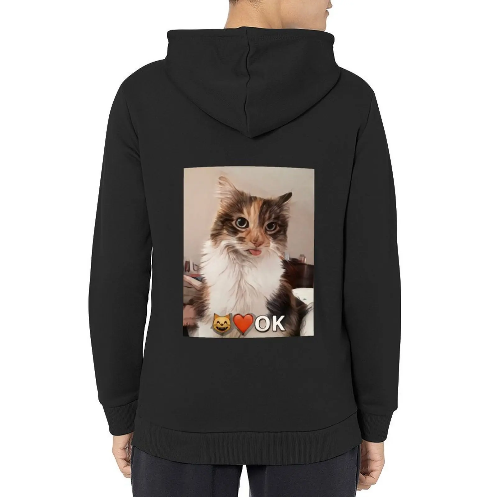 تصميم الرسوم المتحركة من سخيفة موافق القط الشائكة لها اللسان خارج هوديي الرجال الملابس الخريف الخريف سترة الرجال هوديي المعتاد #1