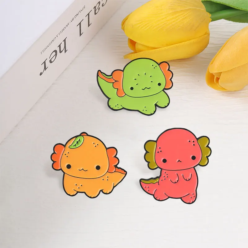 Niedliche Axolotl-Emaille-Abzeichen, bunte Cartoon-Salamander-Früchte-Pins in Rot, Grün, Orange, hübsche Broschen, Anstecknadel-Set, Geschenk für Kinder – Detail 5