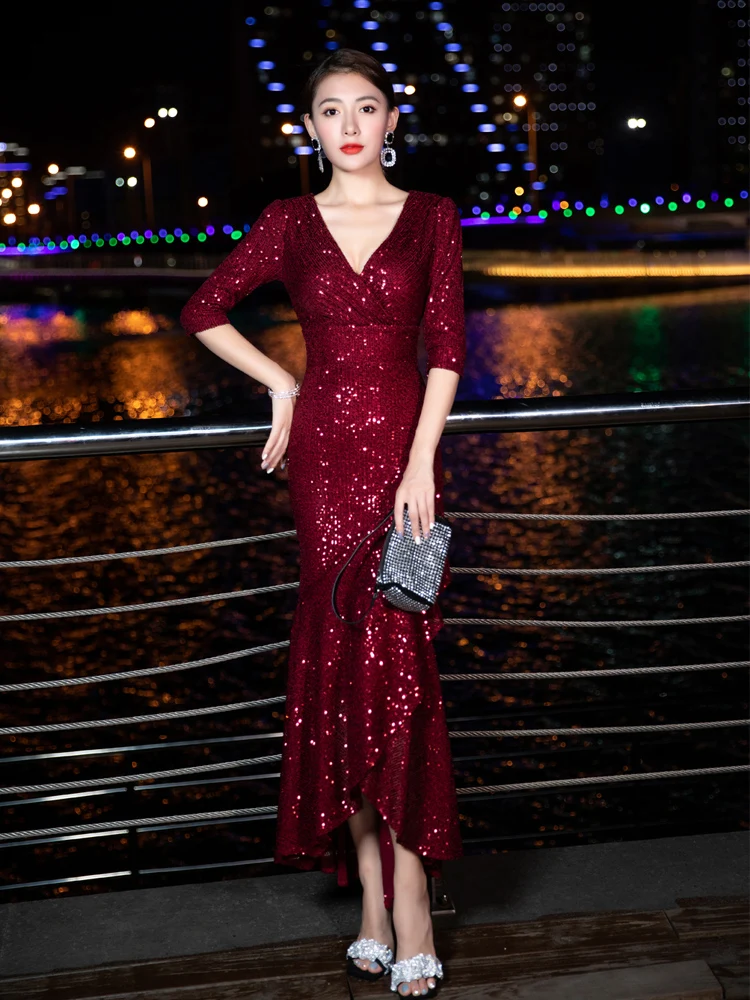 

Ele Evening Gown Women's 2025 High-End Sensation Par Lightweight Luxury Slimming Fi Tail Luxury Wedding Sexy Host