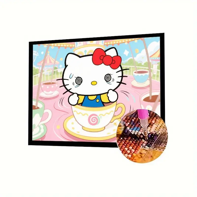 

1 шт., набор для алмазной живописи Hello Kitty Dizzy In A Teacup 5D — полная дрель, сделай сам, алмазная вышивка, ремесло для взрослых и детей, стресы