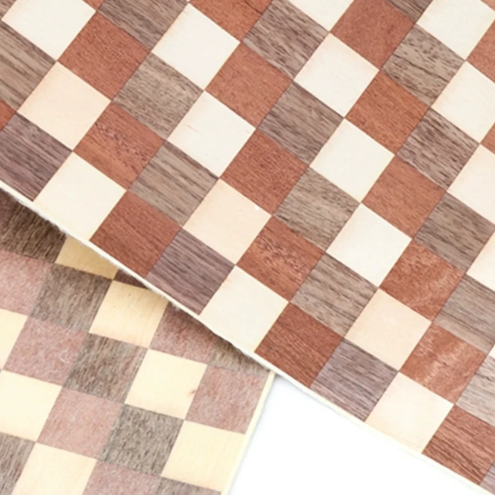 L:2.5meters Width:200mm-430mm T:0.25mm 3-color Checkered Wood Veneer Handmade Veneer Solid Table Top