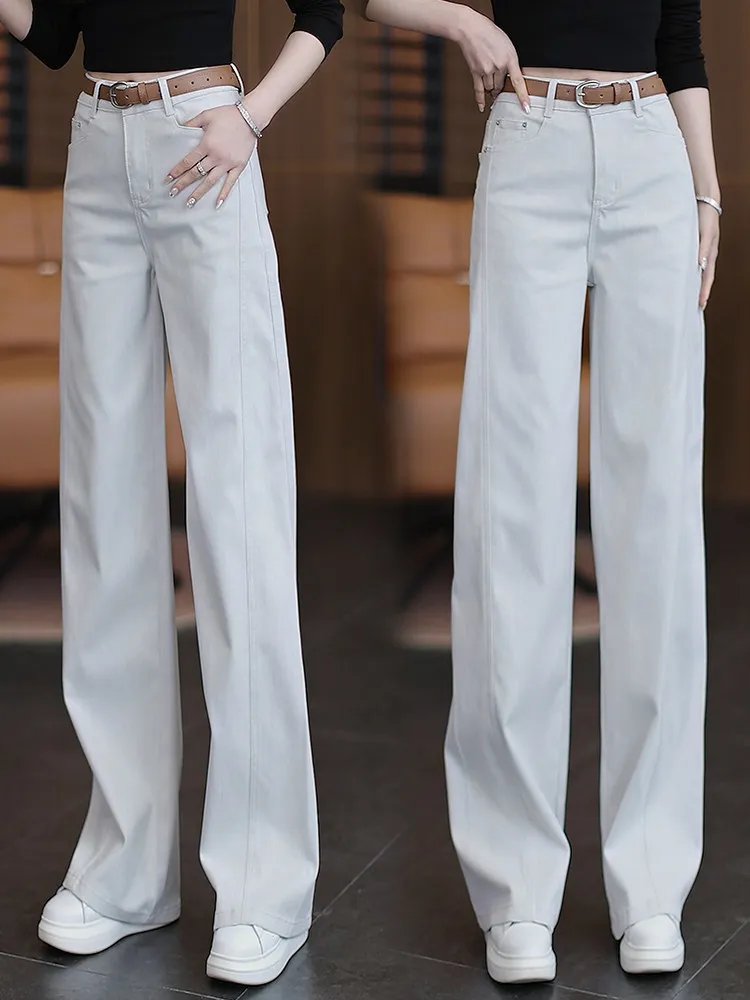 

High Waist Wide Leg Jeans Women's New 2026 Spring Autumn Slimming Straight Cut Peony Pants Casual Wear Cotton Blend Trousers