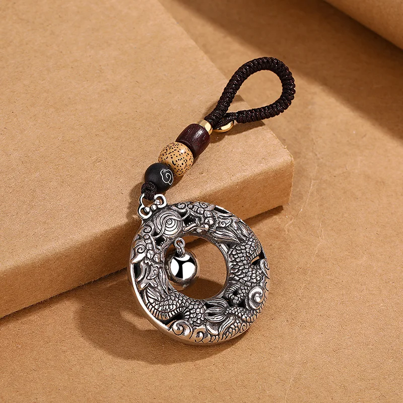 Vintage Relief Double Dragons Playing Beads Keychain Men Gift 2024 Zodiac Blessing Amulet Car Pendant Male Lucky Key Chain - Image 4
