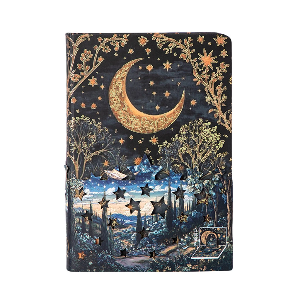 Vintage A5 Notebook Gothic European Style,Hot Stamping Moon Hardcover Cover,128 Sheets 100GSM,Full-Color Illustrated Notepad
