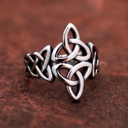 Vintage Hollow Out Mens Stainless Steel Celtic Knot Ring Simple Nordic Trinity Irish Rings for Women Viking Amulet Jewelry Gift