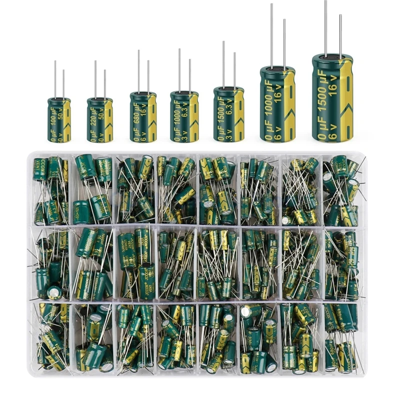 Imagem -03 - Green High Frequency Direct Plug Alumínio Eletrolítico Capacitor Kit Resistência Valor 15 Especificações 225 Pcs