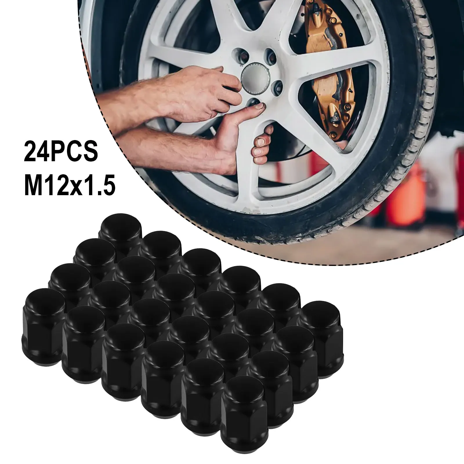 24PCS M12x1.5 Wheel Nuts Black Lug Nut Socket For LandCruiser Prado For Ford  Closed End Bulge Acorn Style Lug Nuts