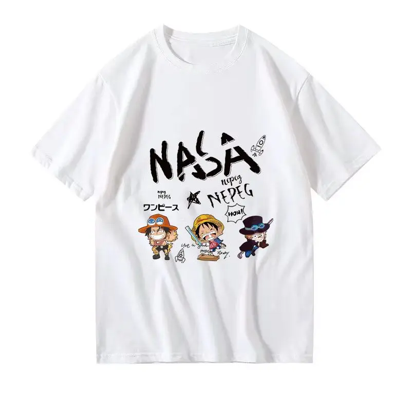 

One Piece T-shirt 2025 White Cotton Anime Tee Straw Hat Crew Luffy Zoro Nami Japanese Manga Style Casual Streetwear