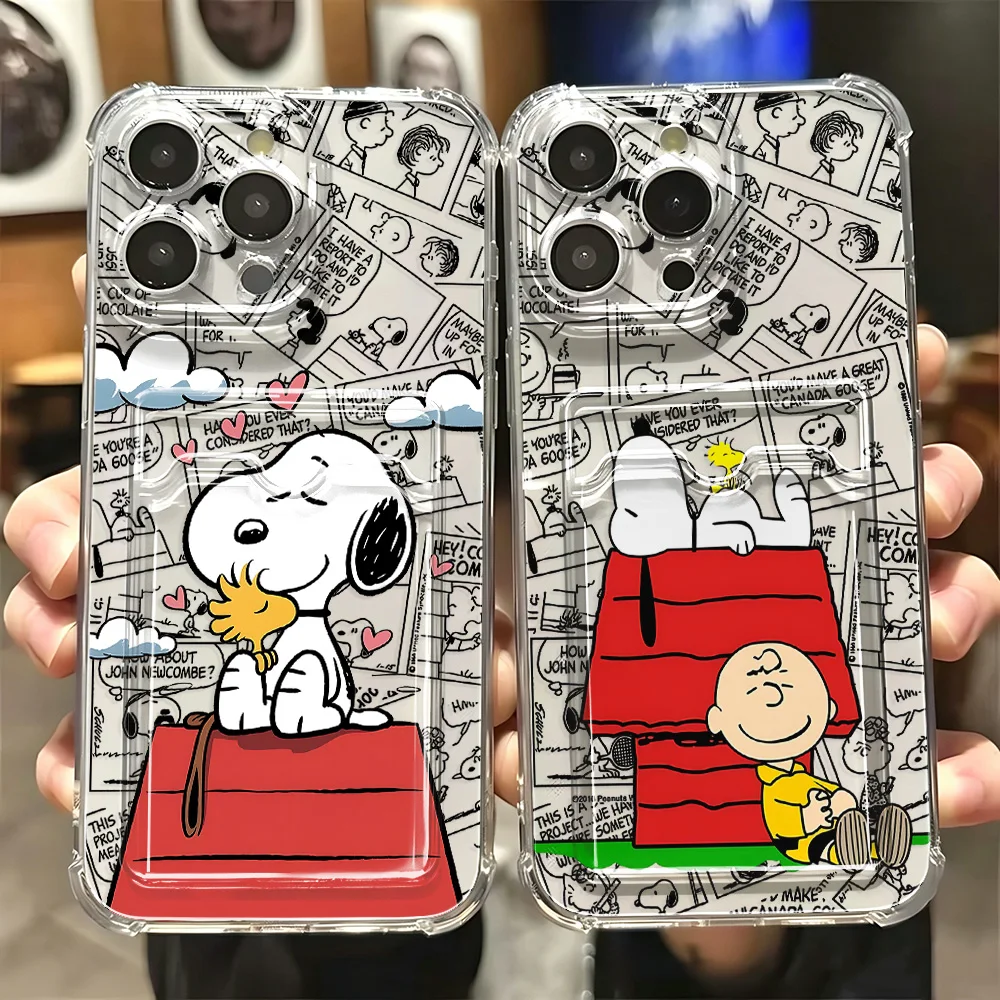 Cartoon S-Snoopys Card Hold Case For iPhone 18 17e 17 16e 16 15 14 13 12 11 Mini Pro Max X XR XSMax 7 8 Air Plus Anti-fall Cover