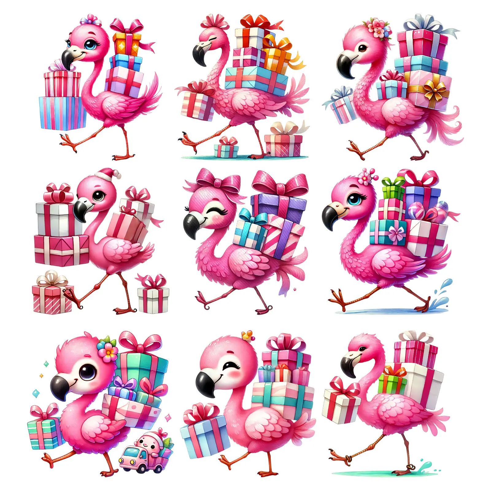 

25 см/15 см детская подарочная коробка с героями мультфильмов, фламинго, термопереносная наклейка, DTF, термопереносные нашивки для детской одежды, наклейка