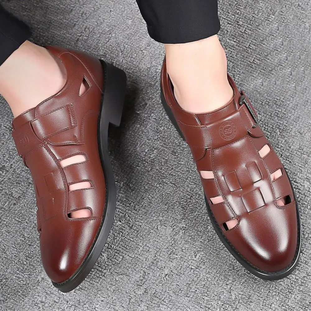 

Fashion Business PU Sandals Men Comfortable Breathable Hollow Leather Shoes PVC Sole Beachwear Men's Slippers Shoes Autumn