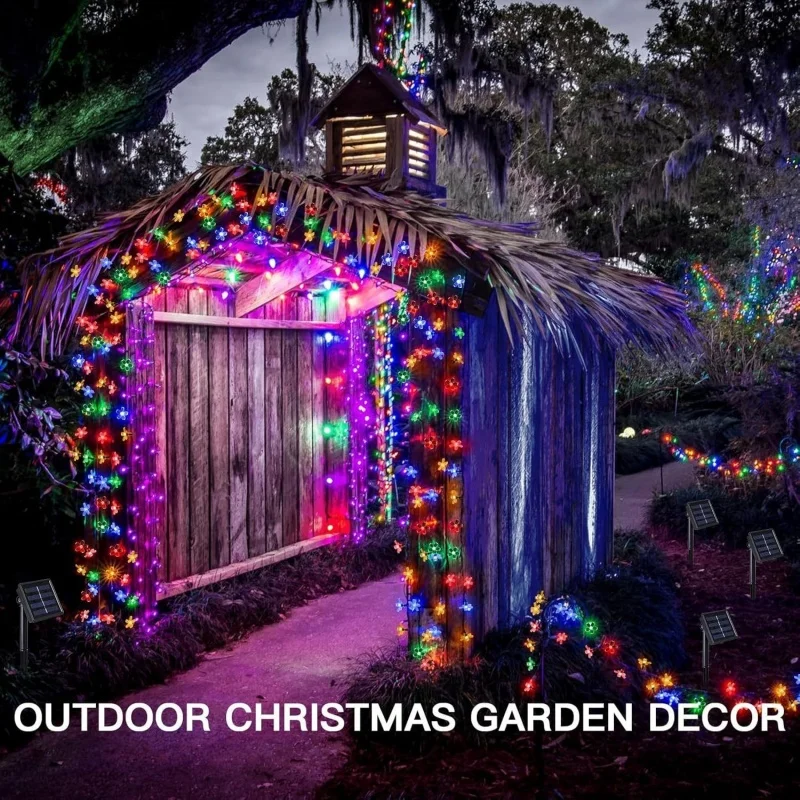 Peach Sakura Flower LED String Lights Solar Powered Fairy Garden Decor Outdoor Christmas Garland Lighting