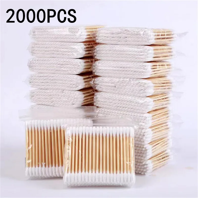100/1000/2000pcs Cotton Swabs - Bamboo Sticks Cotton Swabs For Ears - Double Round Thick Cotton Buds Suitable For Makeup