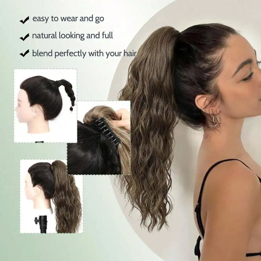 Extension de queue de cheval pince à griffe dans les Extensions de cheveux de queue de cheval griffe synthétique Extension de queue de cheval bouclée pour les femmes 18 pouces vague bouclée