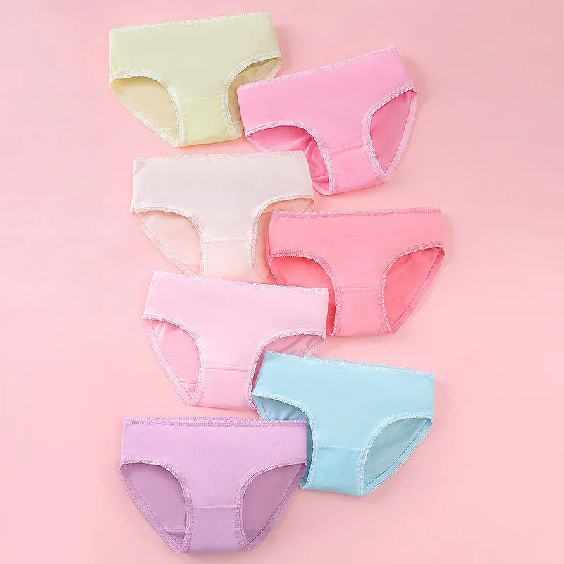 6/12 Pieces Baby Girls Briefs Cotton Floral Children's Underwear Skin-friendly Soft Solid Toddlers Panties For Girls Aged 2-11