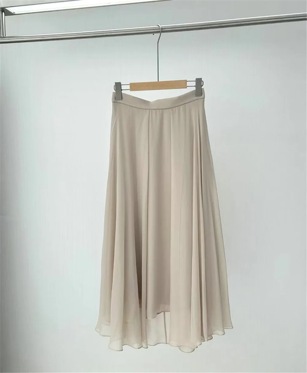 25 primavera/verão nova feminina 100% seda amoreira de alta qualidade e elegante linha a grande balanço meia saia