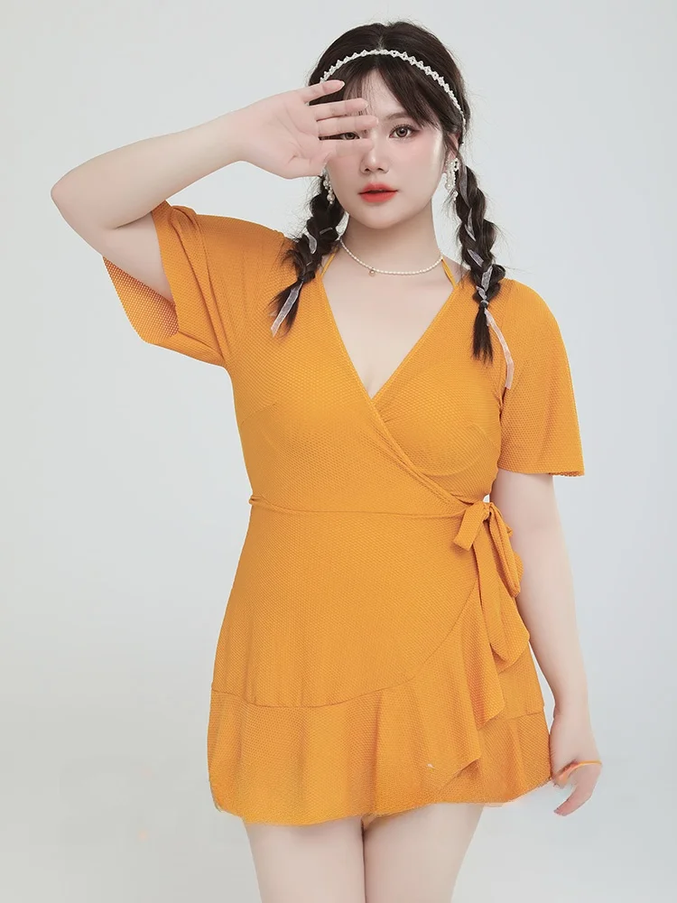 

White n Sle Swimsuit for Plump Women Vaion Thermal Spa Swimwear Slimming Belly Covering Casual Swimwear