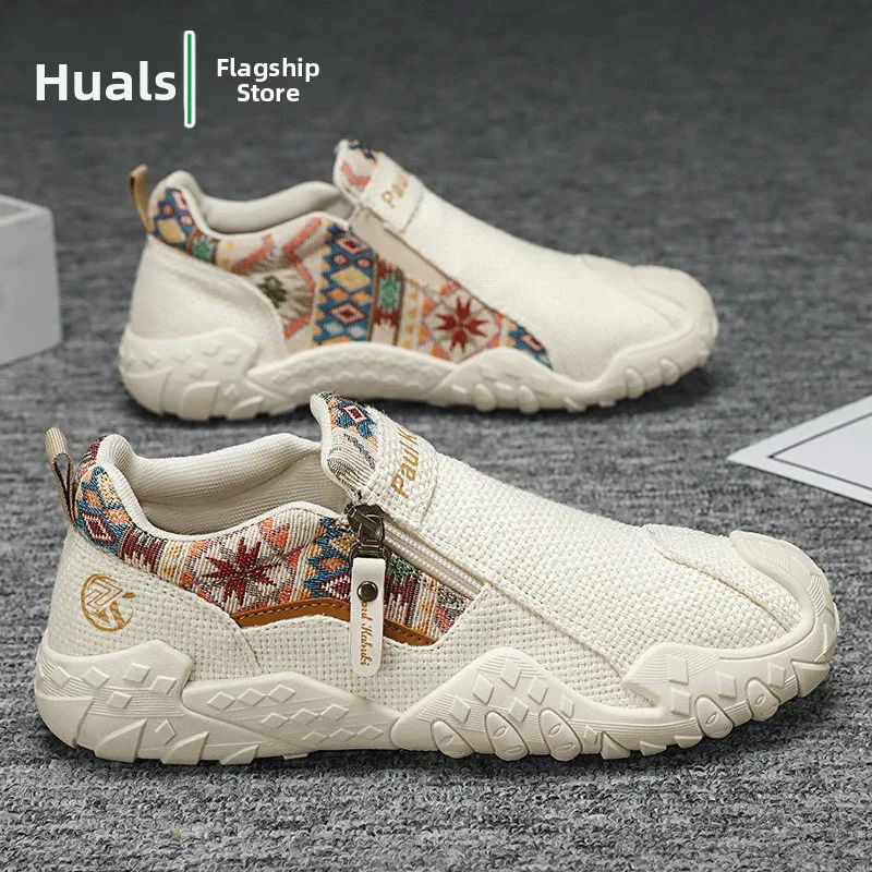 Men's Canvas Slip-On Work Sports Shoes Breathable Casual Fashion Fall Season Rubber Outsole Anti-Slip Low Top Youth Trend