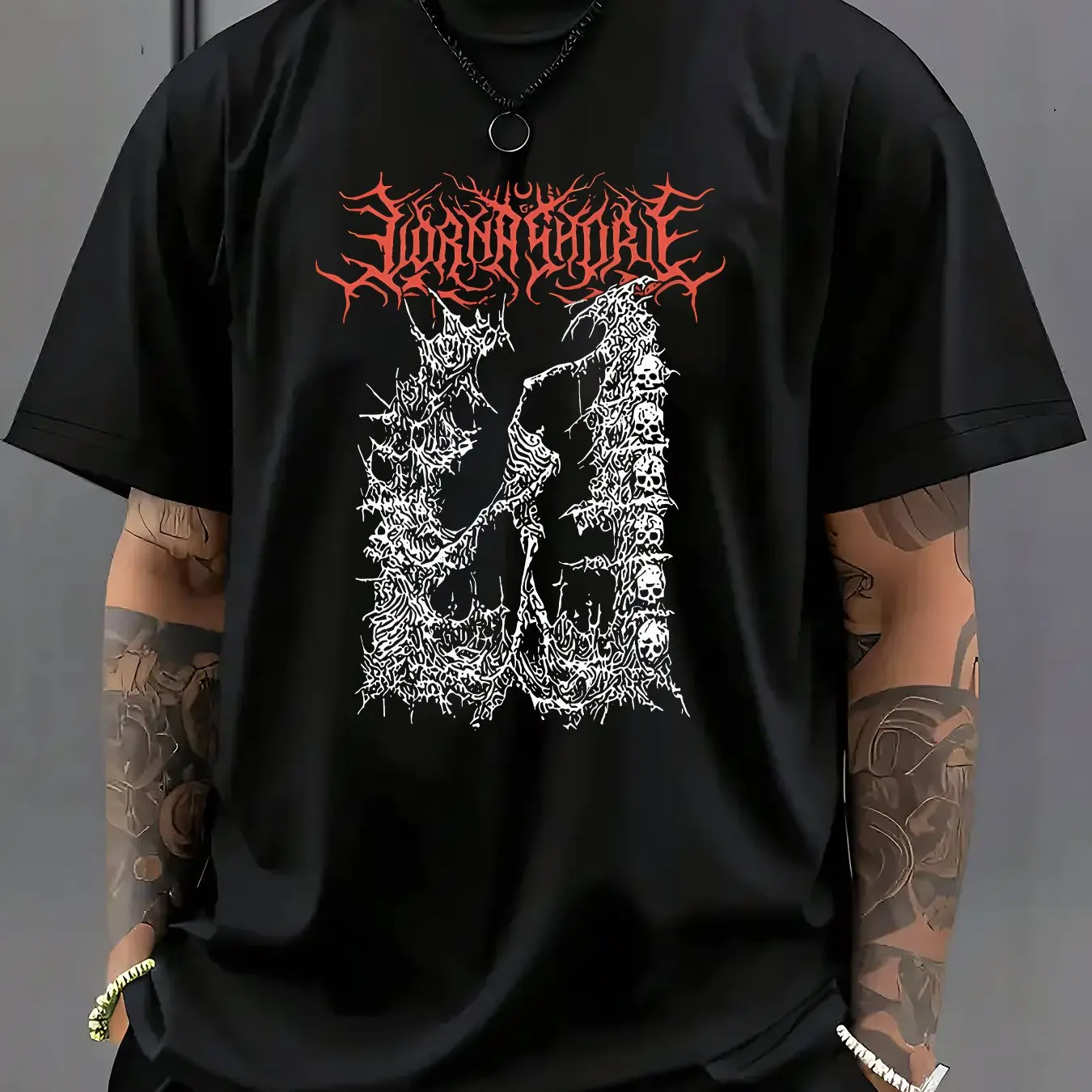 

Men'S Death Metal Graphic T-Shirt - Black Short Sleeve Crewneck with Red & White Print Casual Summer Tee for Men Breathable Tee