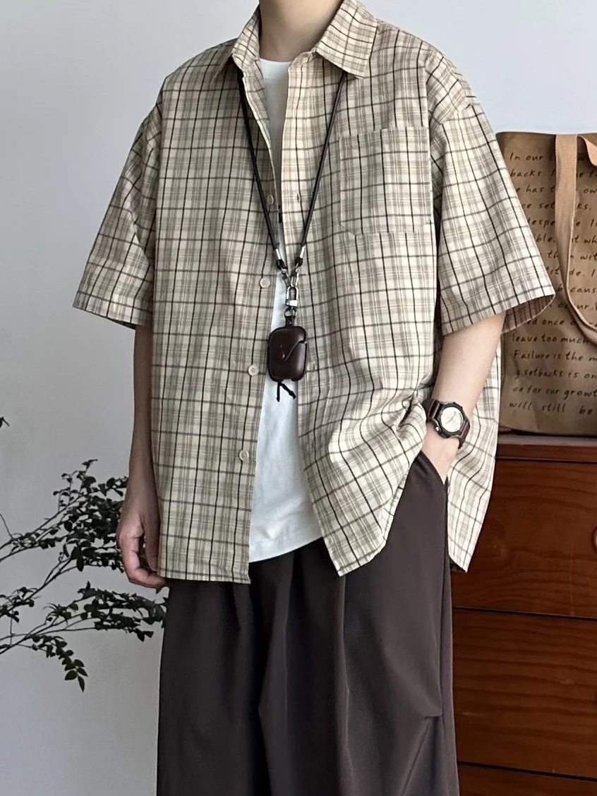 

Ретро-японская мужская рубашка свободного кроя с коротким рукавом, летняя, повседневная, дышащая, тонкая, стандартного размера