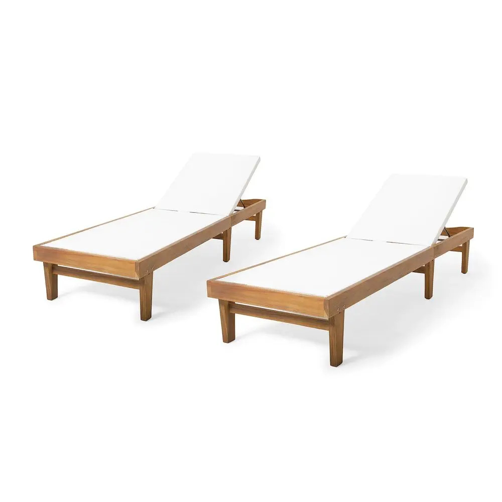 

Shiny Outdoor Wood Chaise Lounge Set of 2, Teak Finish White Mesh