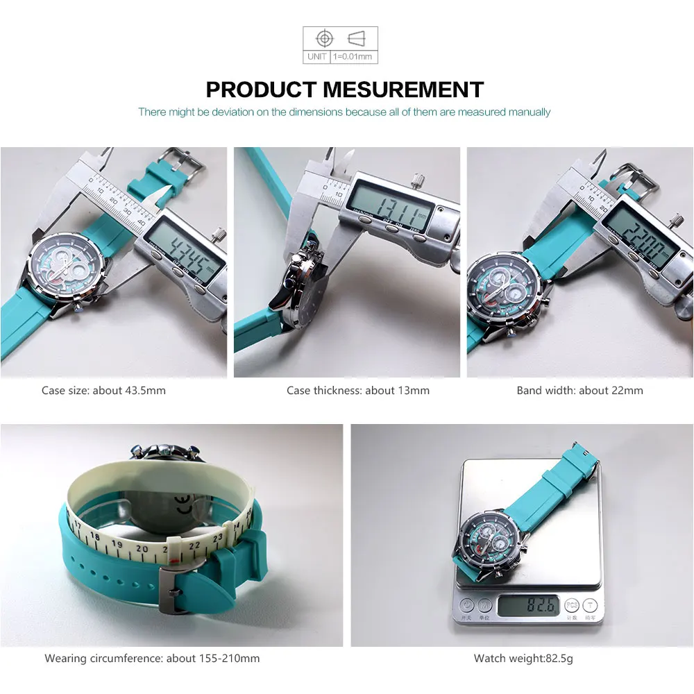 ساعة كوارتز رجالية من MEGIR مع حزام سيليكون أبيض وأيدي مضيئة، ساعة يد رياضية كرونوغراف مقاومة للماء مع تقويم