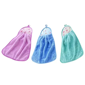 3pcs Coral Fleece Fingertip Towel, Hanging Towel For Wiping Hands, Household Dishwashing Cloths For Bathroom, Bathroom Supplies