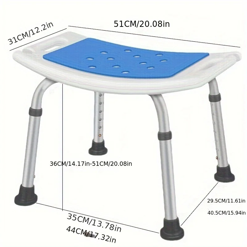 Heavy Duty Shower Chair Suitable for Shower and Bathtub, 6 Height Adjustments for Elderly & Disabled