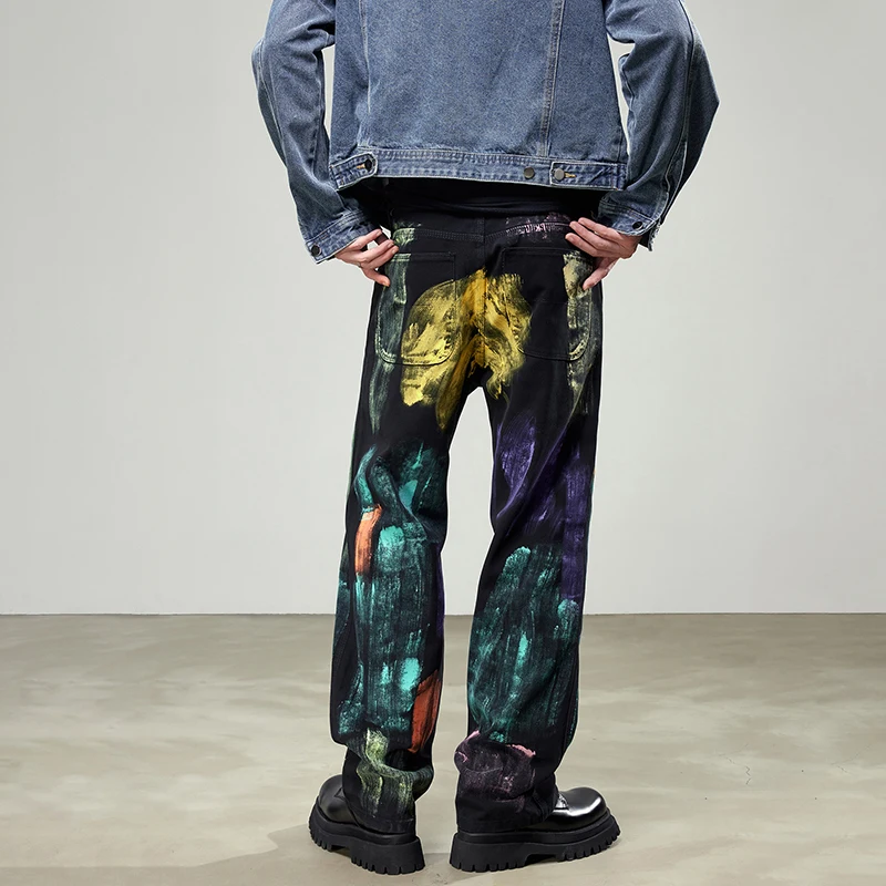 Y2K retro street fashion brand hip-hop stampa digitale graffiti personalizzati larghi casual dritti jeans da uomo pantaloni da uomo