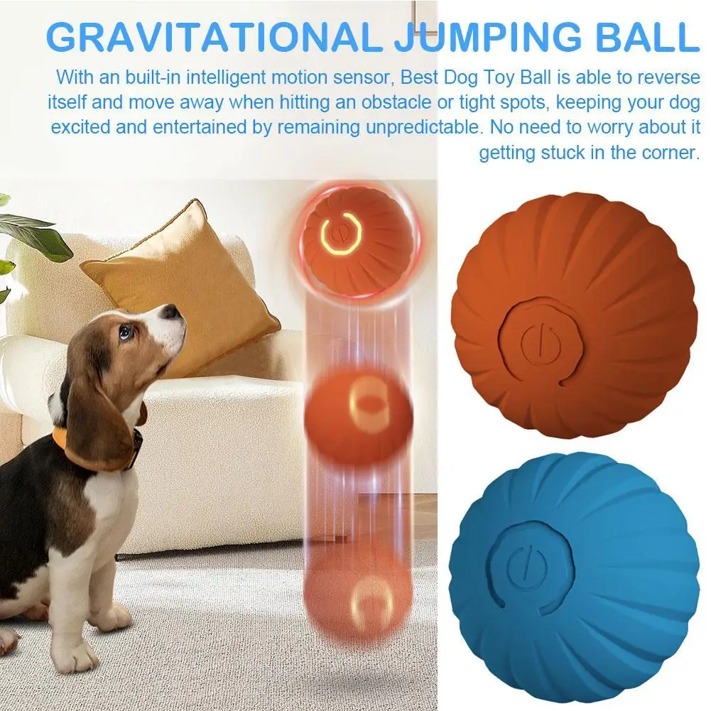 Dog Toys Intelligent Gravity Jump Ball Rechargeable Cat Interactive Chase And Dog Toys Bite-Resistant Pet Ball Rolling O8C9