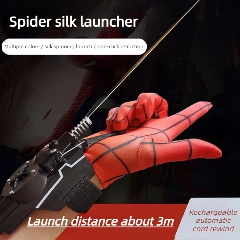 Retractable Wrist String Shooter One-Click Suction Launcher Wearable Cord Throw Kids Toy Gift for Boys Interactive Play Prop